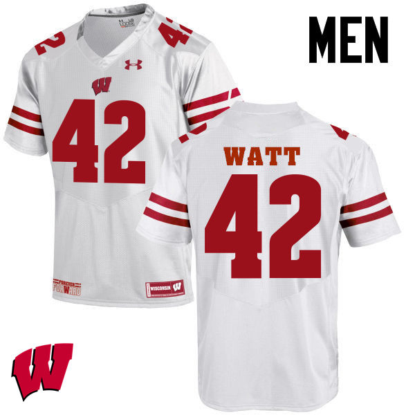 Wisconsin Badgers Men's #42 T.J. Watt NCAA Under Armour Authentic White College Stitched Football Jersey EQ40H16SF
